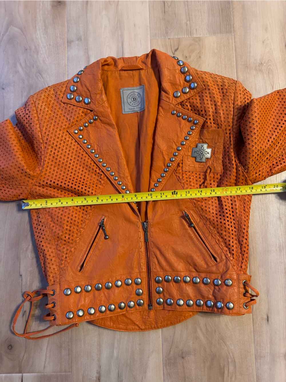 Double D Ranch Orange Leather Silver Studded Jacket - Picture 9 of 11